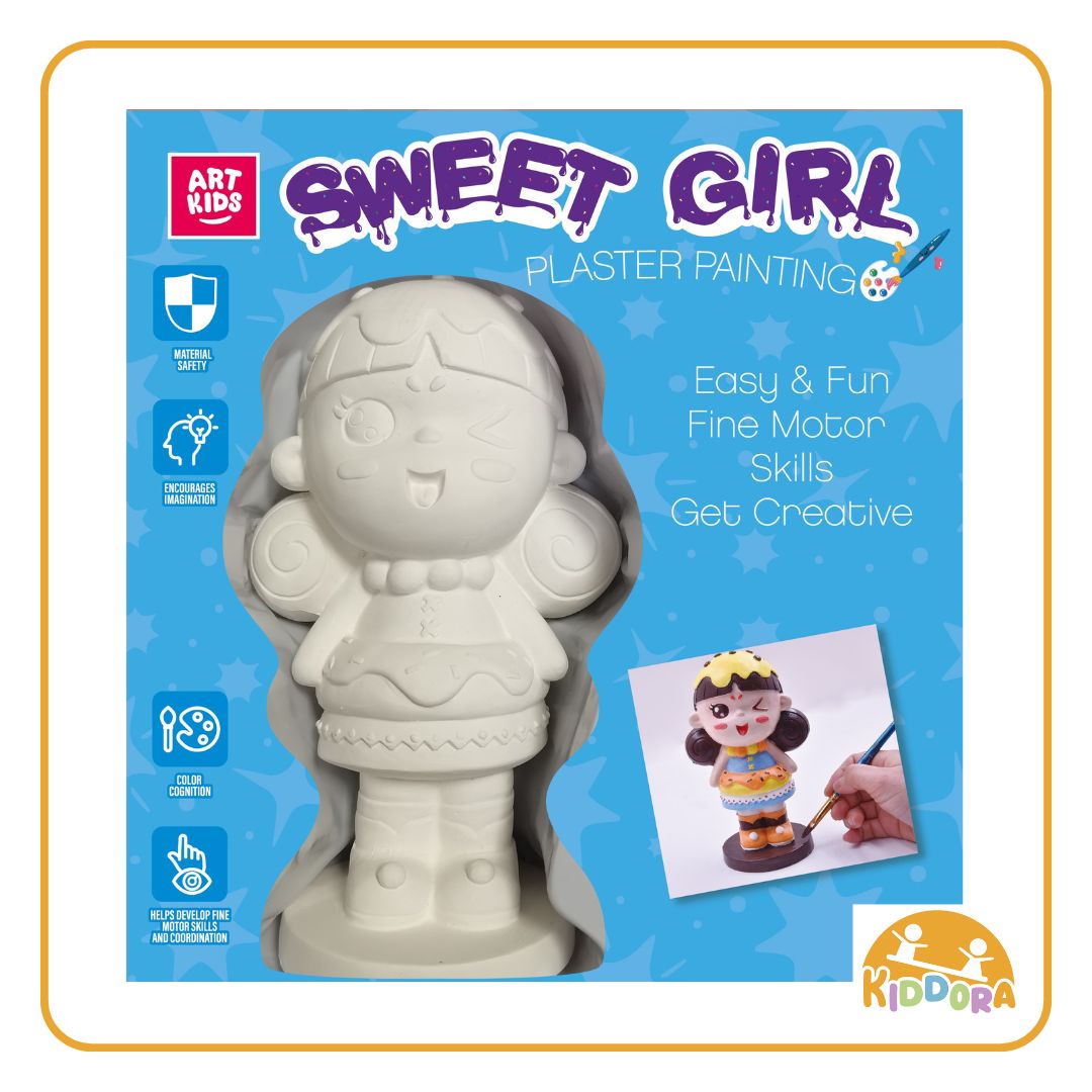 Sweet Girl plaster painting box in blue with the white girl figure ready to paint