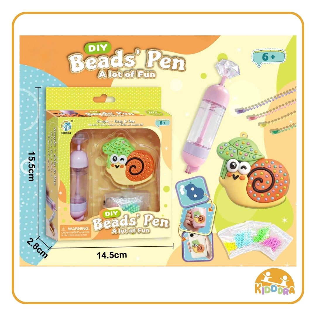 Bead Pen snail charm box, 15.5 x 14.5 x 2.8 cm, with the pen, snail charm and bead packs