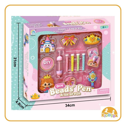 Bead Pen Princess Charm Set box, 34 x 31 x 4.8 cm, with 5 charms, the pen and 4 bead tubes