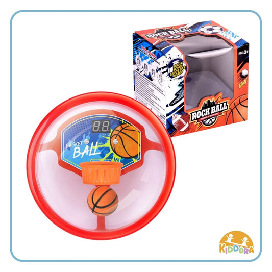 Rock Ball: clear ball with a basketball hoop and score counter inside, beside its box