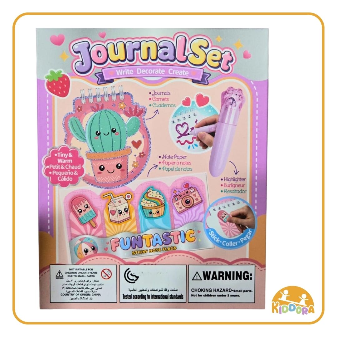 Back of the Cactus Journal Set box showing the journal, highlighter and sticky note flags