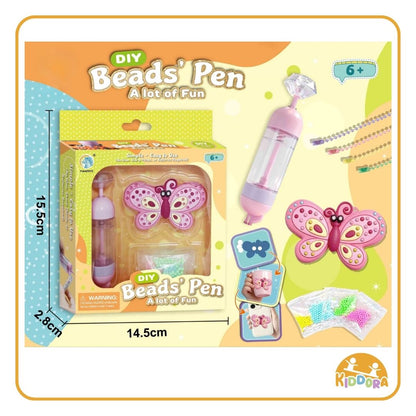 Bead Pen butterfly charm box, 15.5 x 14.5 x 2.8 cm, with the pen and butterfly charm