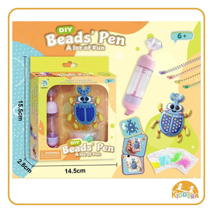 Bead Pen beetle charm box, 15.5 x 14.5 x 2.8 cm, with the pen and beetle charm