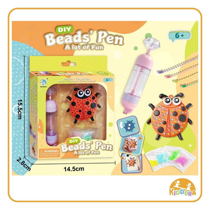Bead Pen ladybug charm box, 15.5 x 14.5 x 2.8 cm, with the pen and ladybug charm